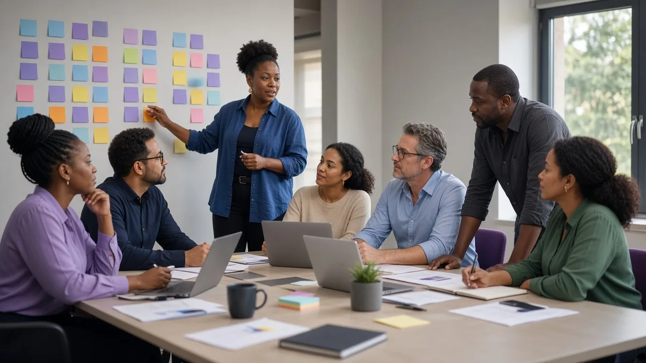 Seven professionals taking part in a facilitated working session